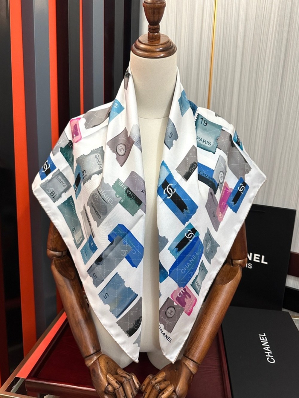 CHANEL Ticket Print Silk Scarf